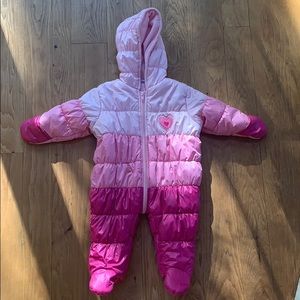 Pink hooded snowsuit